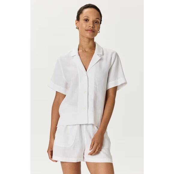 Quince European Linen Short Sleeve Boxy Button Down Shirt White L - Picture 1 of 7